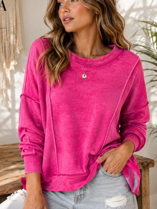 Zenana Outfitters Tops - Zenana Outfitters Women's Hot Pink Cozy Pullover Sweatshirt